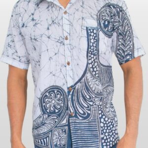 batik shirt short sleeves white blue