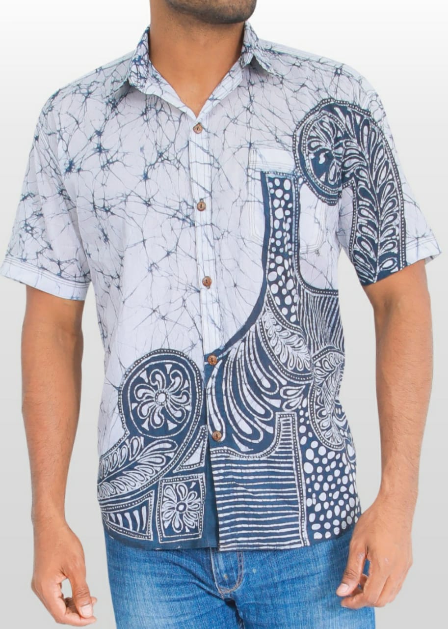batik shirt short sleeves white blue batik shirt short sleeves white blue